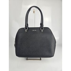 Calvin Klein Black Dome Satchel Handbag Silver Hardware‎